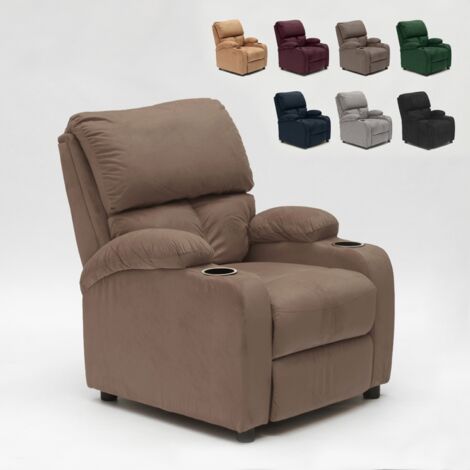 Fauteuil relax inclinable en microfibre velours repose-pieds Laura - Marron
