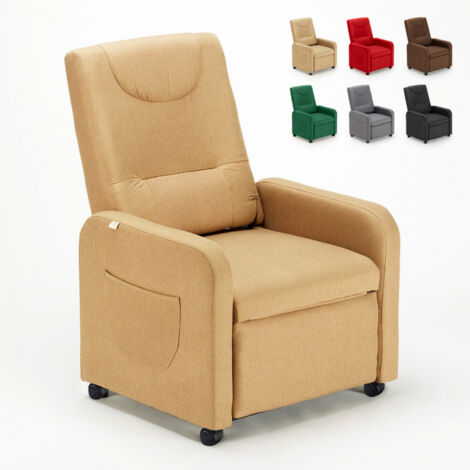 Fauteuil relax inclinable en tissu avec roulettes et repose-pieds Beautiful - Beige