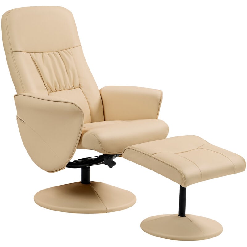Homcom - Fauteuil relax inclinable pivotant style contemporain avec repose-pied revêtement synthétique beige
