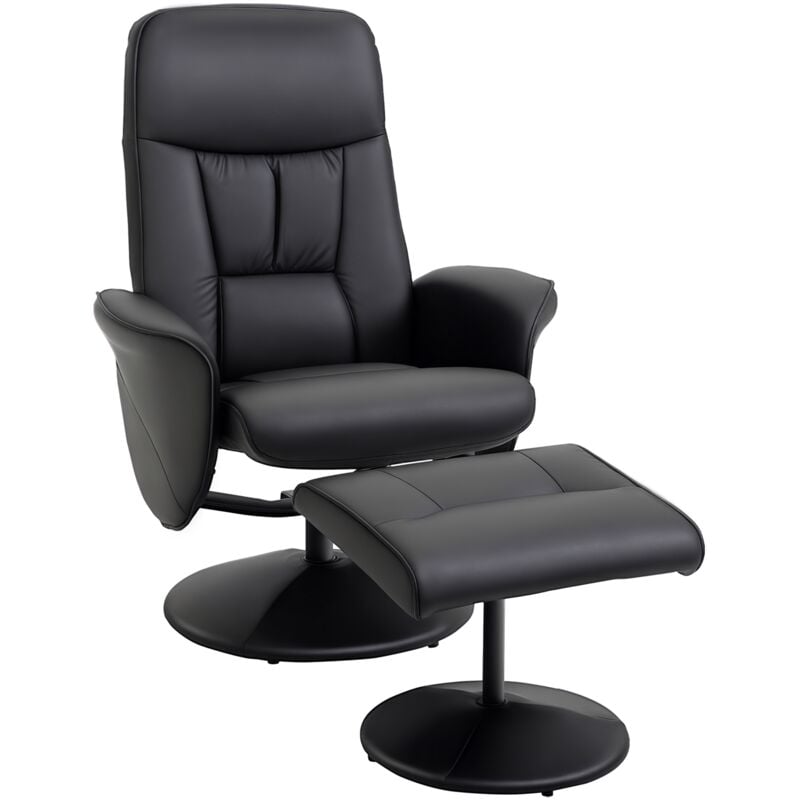 Homcom - Fauteuil relax inclinable pivotant style contemporain avec repose-pied revêtement synthétique noir