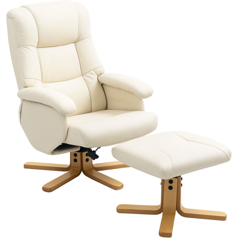 Homcom - Fauteuil relax inclinable pivotant avec repose-pied piètement bois clair synthétique crème