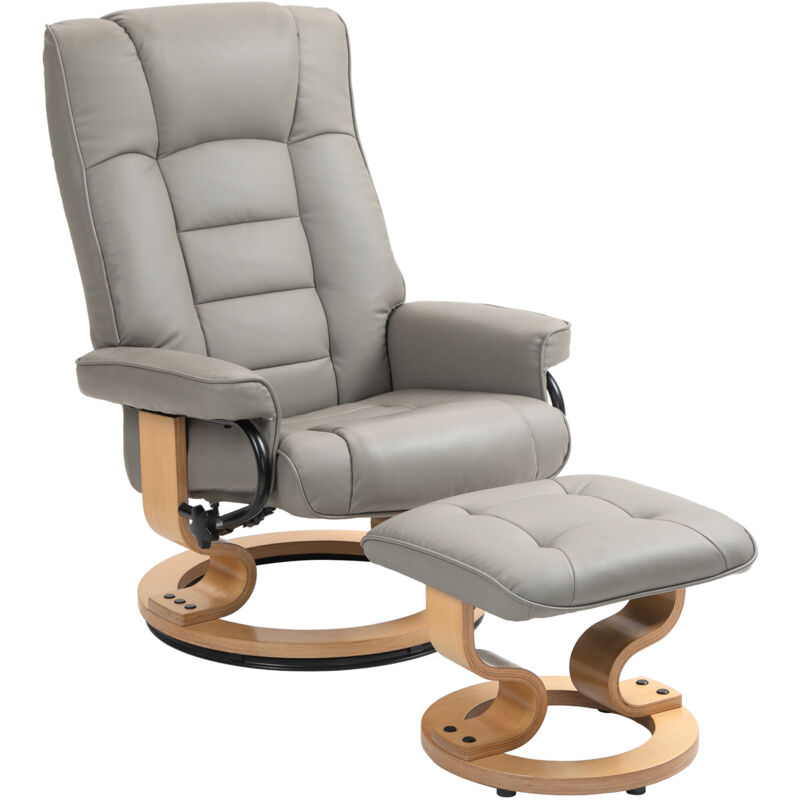 Homcom - Fauteuil relax inclinable pivotant réglable avec repose-pied bois revêtement synthétique gris