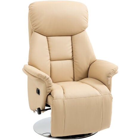 Fauteuil relax inclinable repose-pied réglable pivotant 360° piètement métal chromé revêtement synthétique beige