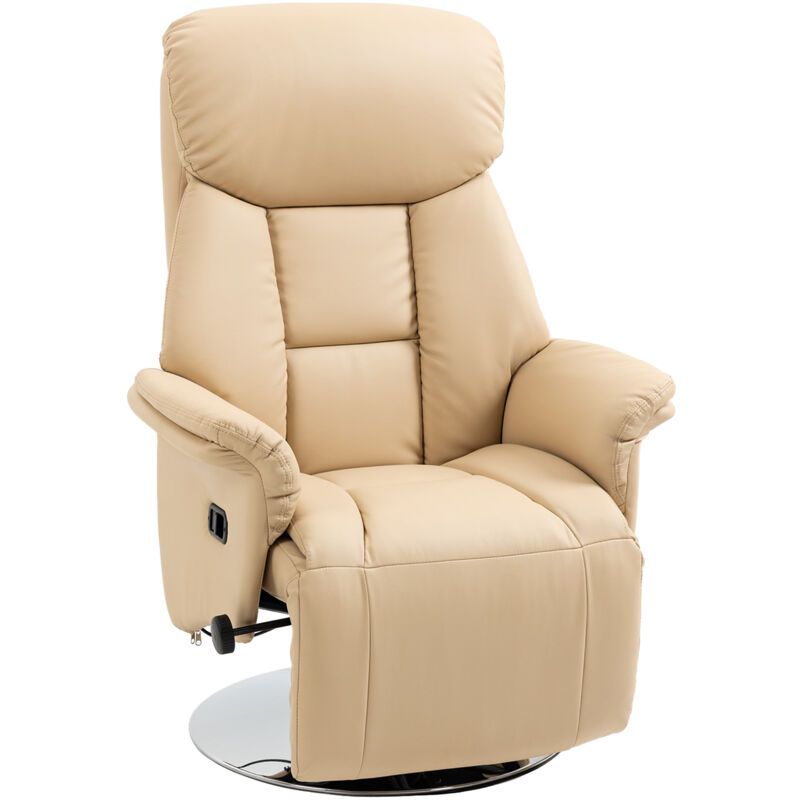 Fauteuil relax inclinable repose-pied réglable pivotant 360° piètement métal chromé revêtement synthétique beige