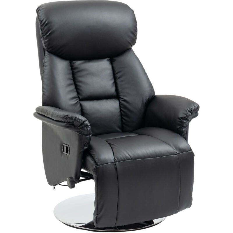 Homcom - Fauteuil relax inclinable repose-pied réglable pivotant 360° piètement métal chromé revêtement synthétique noir