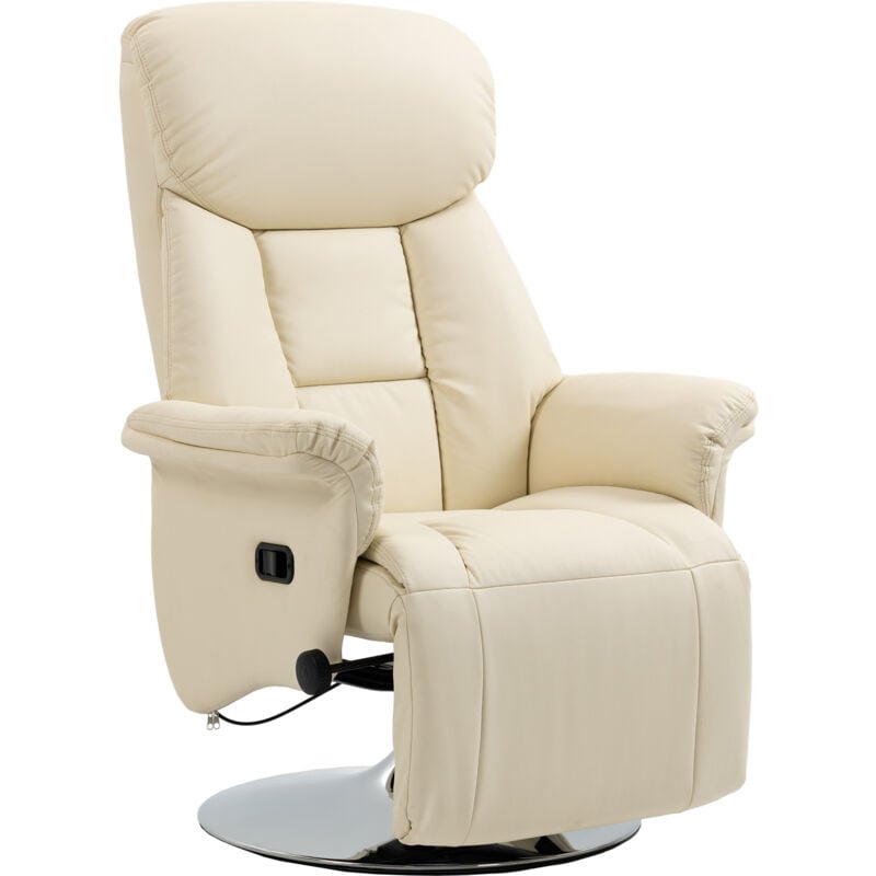 Homcom - Fauteuil relax inclinable repose-pied réglable pivotant 360° piètement métal chromé revêtement synthétique crème