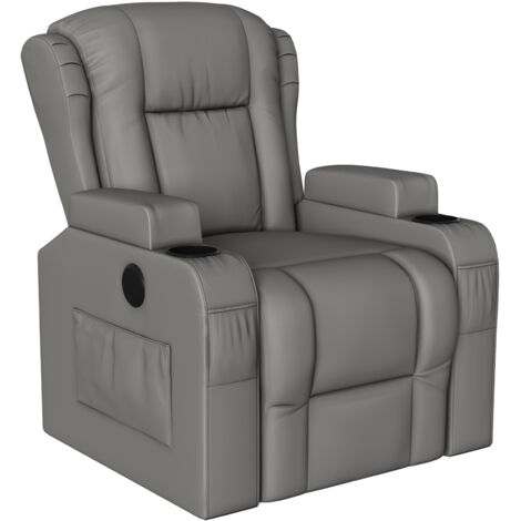 Fauteuil relax inclinable repose-pieds réglable, 8 points de massage lombaire + fonction chauffante, chargement USB, poches latérales, fauteuil relax,Gris