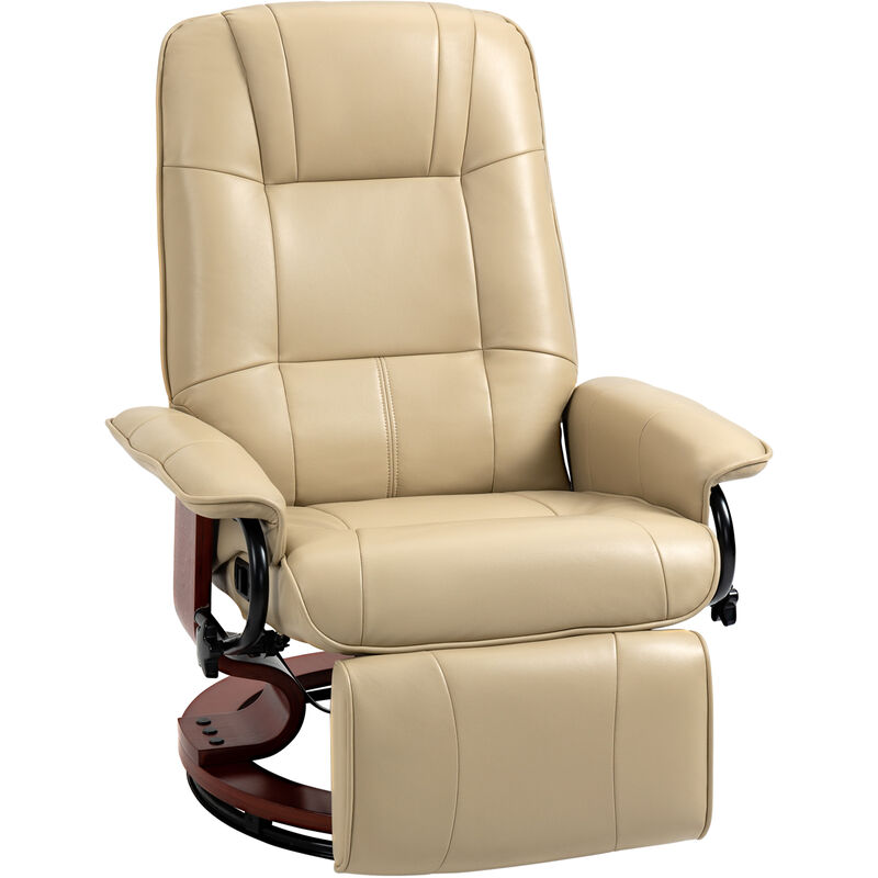 Homcom - Fauteuil relax inclinable repose-pied réglable pivotant 360° bois synthétique crème