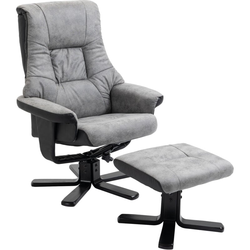 Homcom - Fauteuil relax style contemporain - dossier inclinable, repose-pied - piètement bois peuplier noir tissu technique gris