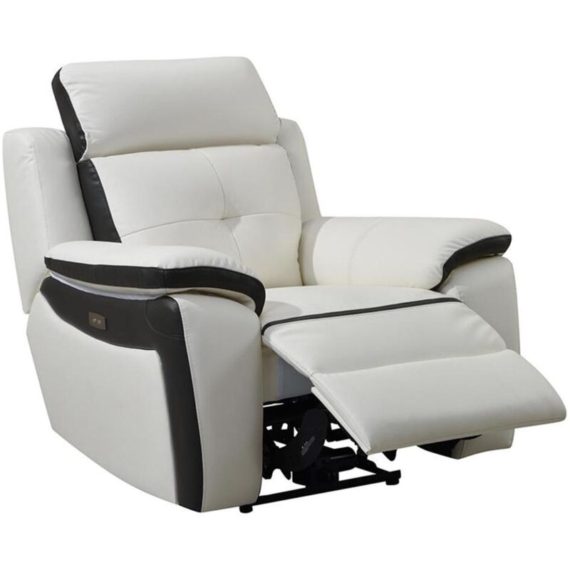 Fauteuil relax électrique en cuir ANGELIQUE - Blanc/anthracite