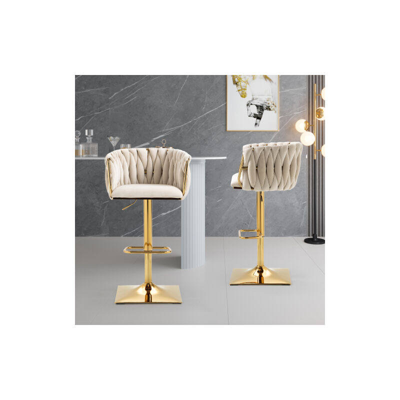 Qiyao - Fauteuil relax Lot de 2 tabourets de bar tabouret de bar en velours tabouret de comptoir chaises de cuisine tabouret réglable en hauteur