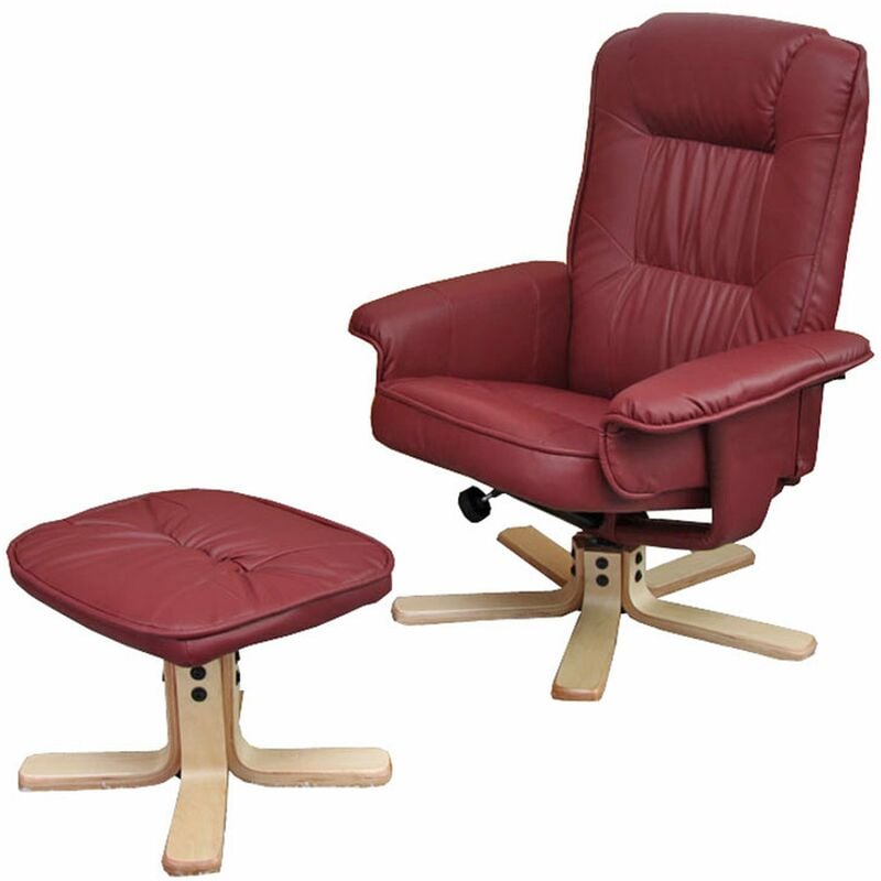 Jamais utilisé] Fauteuil relax /de relaxation M56 avec pouf, simili-cuir, bordeaux