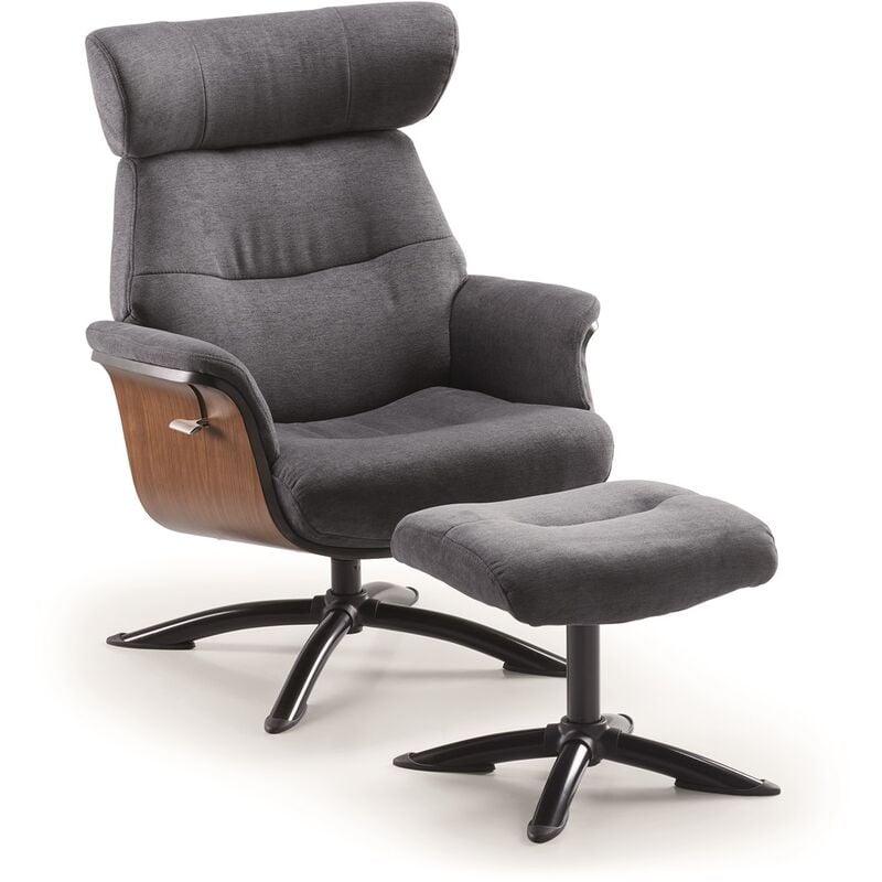 Fauteuil relax manuel en microfibre couleur Bleu foncé avec repose-pieds - Longueur 76 x Profondeur 80 x Hauteur 106 cm