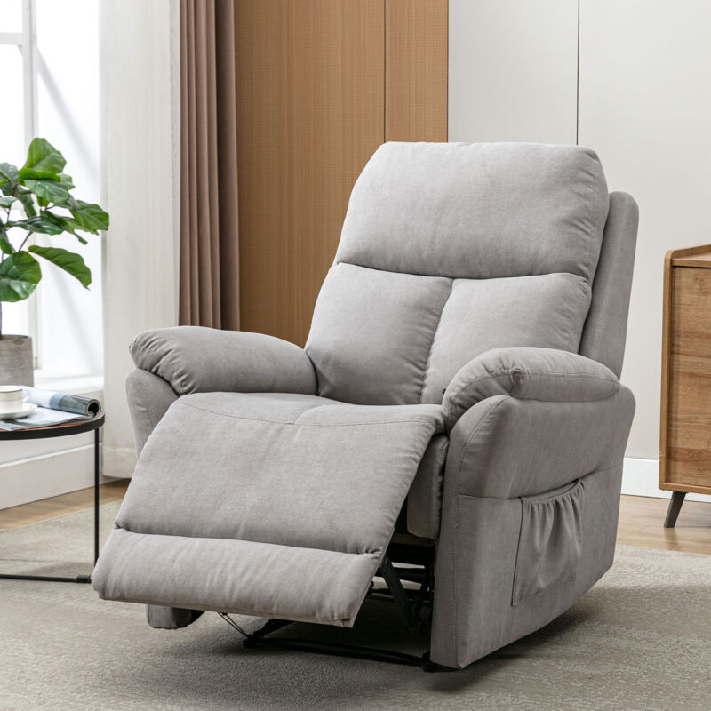 Fauteuil relax inclinable manuelle en tissu avec une poche latérale - Gris clair