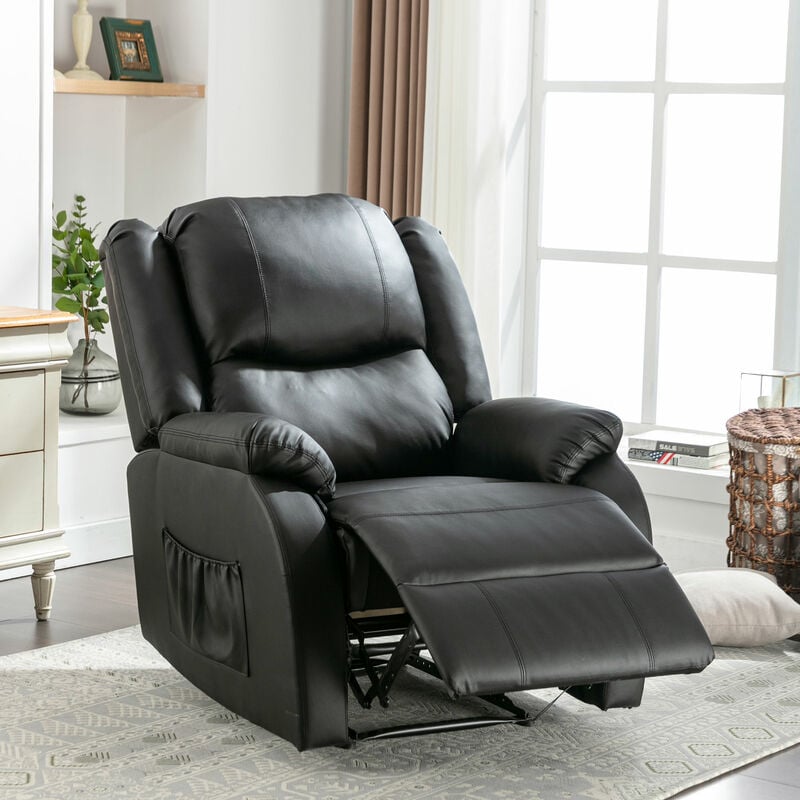 Fauteuil relax inclinable manuelle en similicuir avec une poche latérale - Noir