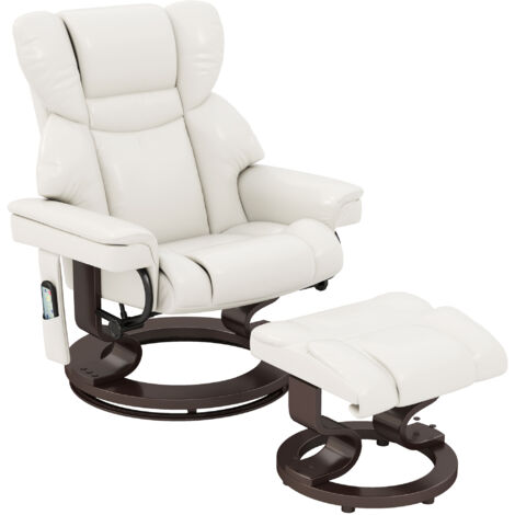 Fauteuil relax massage avec repose-pieds, similicuir, 79x82x101 cm, blanc crème