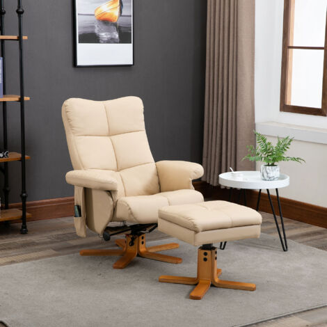 Fauteuil relax massant avec pouf. fauteuil de relaxation pivotant à 360°. dossier inclinable. 80 x 86 x 99 cm. crème