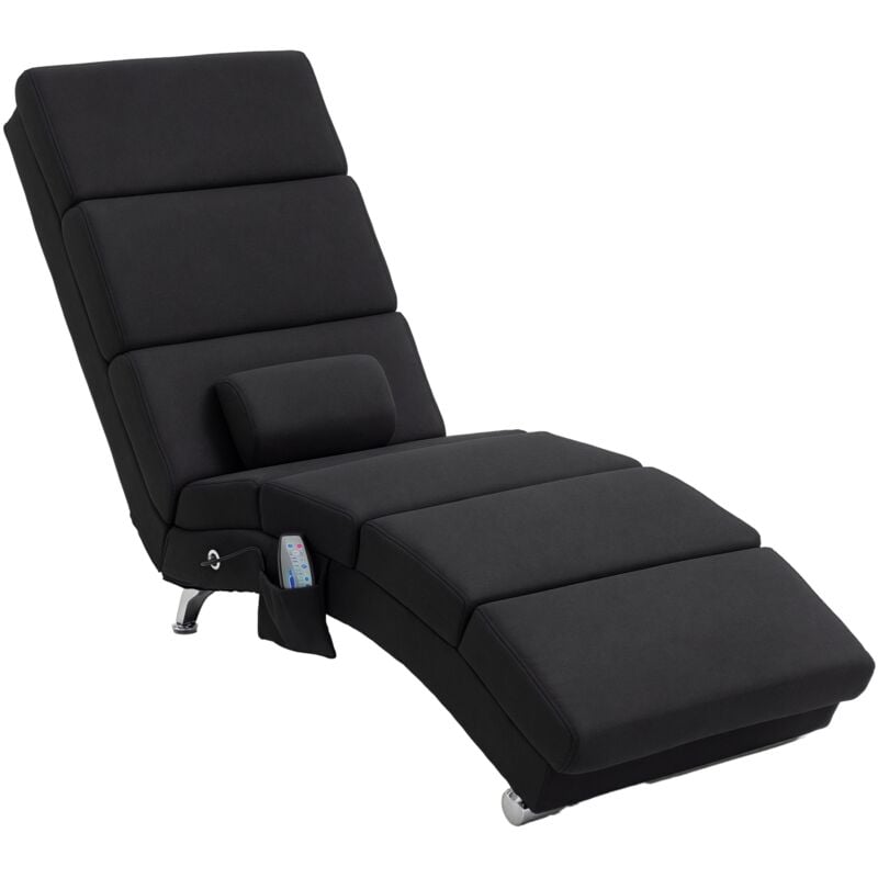Homcom - Fauteuil relax massant chauffant design contemporain - chaise longue d'intérieur - piètement métal chromé tissu noir