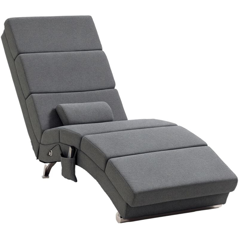 Homcom - Fauteuil relax massant chauffant design contemporain - chaise longue d'intérieur - piètement métal chromé tissu gris