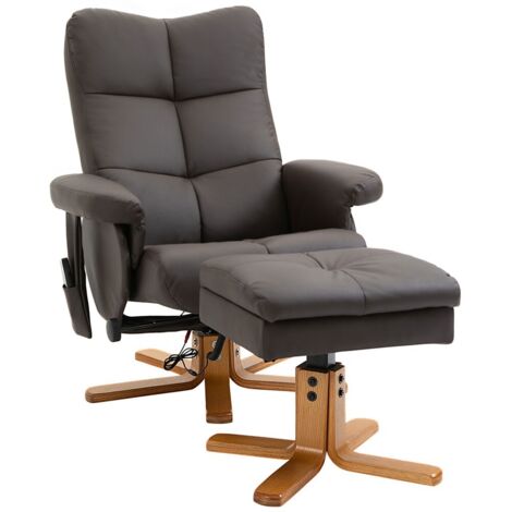 Fauteuil Relax Massant en Simili Cuir Brun - Repose-Pieds Intégré, 10 Moteurs de Vibration, Inclinaison 145°