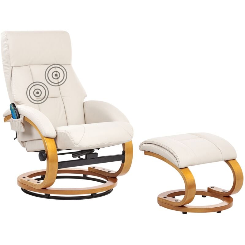 Beliani - Fauteuil Relax Massant et Chauffant Fonction Pivotante avec Repose-Pieds en Cuir pu Beige Clair Force