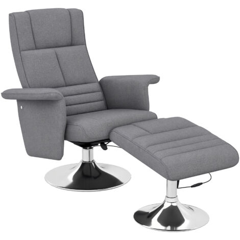 Fauteuil relax massant inclinable avec repose-pied GRAYSON gris