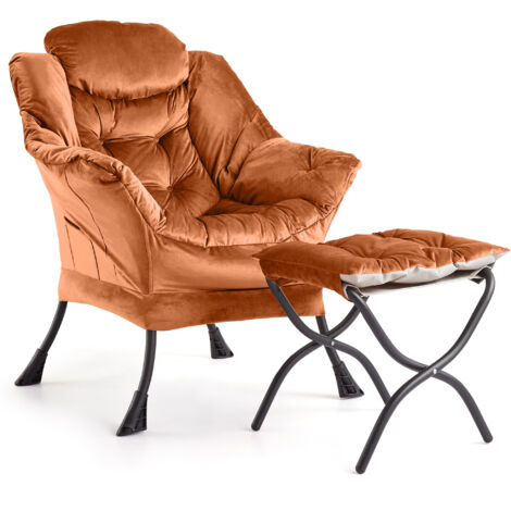 Fauteuil Relax Oversized Avec Ottoman, Ergonomic, Capacité 180kg, Repose-pieds Pliable, Pochette Latérale, Chambre, Bureau, HLR-43