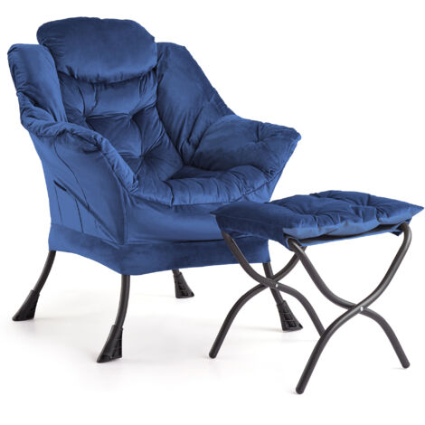 Fauteuil Relax Oversized Avec Ottoman, Ergonomic, Capacité 180kg, Repose-pieds Pliable, Pochette Latérale, Chambre, Bureau, HLR-64