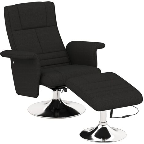 Fauteuil Relax Pivotant avec Repose-Pieds Intégrable Inclinable Electrique Tissu Lin Acier Noir pour Sejour TV