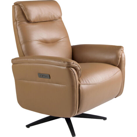 Fauteuil relax pivotant cuir marron Angel Cerda - Marron cuir bovin mat élégant
