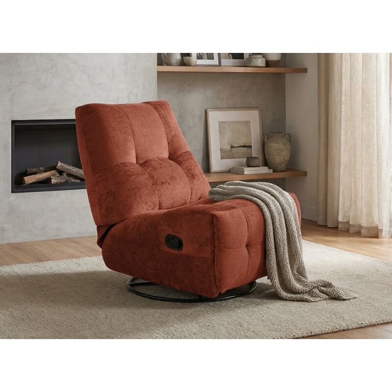 Fauteuil relax pivotant en velours chiné terracotta LISON Fauteuil relax pivotant en velours chiné terracotta LISON