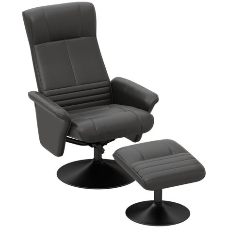 Fauteuil Relax Pivotant - Fonction Inclinable et Repose-Pieds Escamotable - Tissu Microfibre Noir - Support 150 kg - Pour Salon