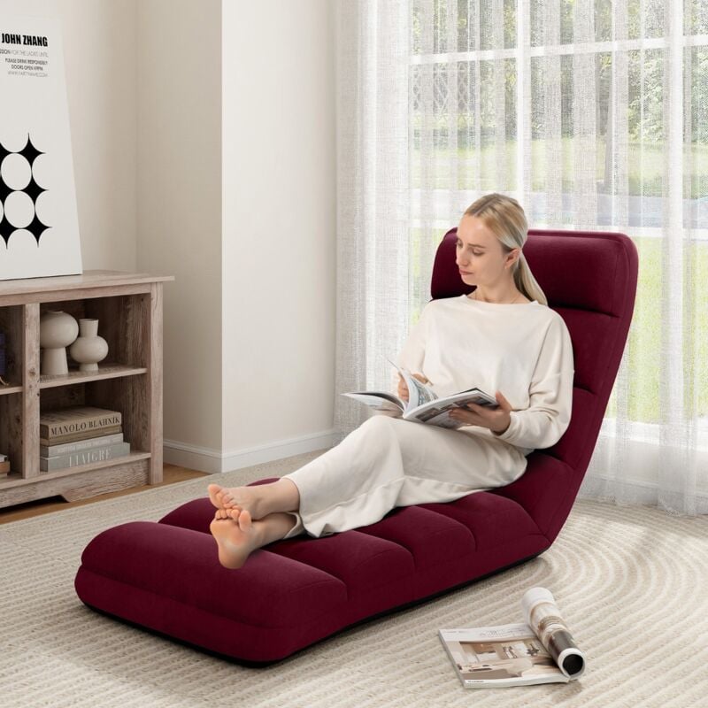 Maisonchic - Fauteuil relax pliable réglable 5 positions faux daim salon bureau rouge CW3753 design in