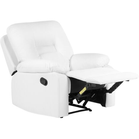 Fauteuil Relax Position Réglable en Cuir PU Blanc avec Repose-pied et Dossier Inclinables Design Moderne et Ultra Élégant Beliani