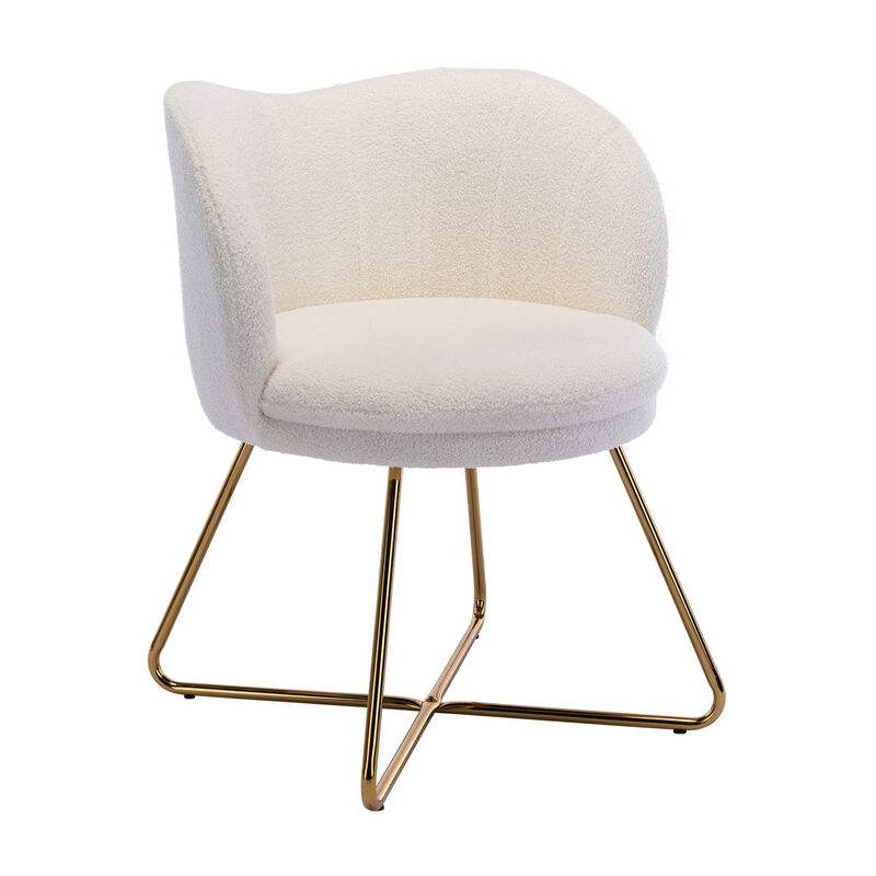 Wahson Office Chairs - Fauteuil Relax Rembourés en Fausse Fourrure Chaise Loisir avec Pieds en métal doré Chaise Coiffeuse, Blanc