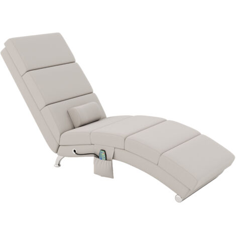 Fauteuil relax salon fauteuil de massage et chauffage meridienne avec télécommande et oreiller, tissu effet lin, crème