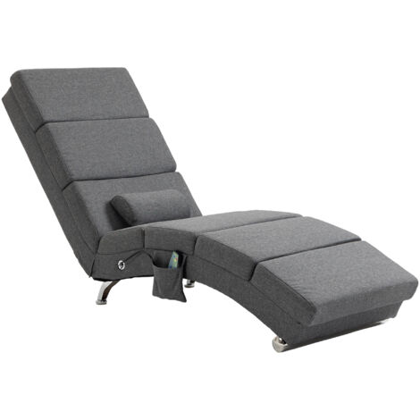 Fauteuil relax salon fauteuil de massage et chauffage meridienne avec télécommande et oreiller, tissu effet lin, gris