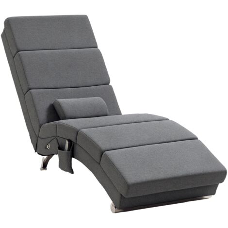 Fauteuil relax salon fauteuil de massage et chauffage meridienne avec télécommande et oreiller, tissu effet lin, gris