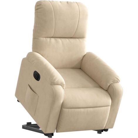 Fauteuil relax TV fonction de levage électrique très confortable en tissu microfibre crème DEC028294