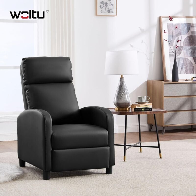Fauteuil Relax Woltu Canapé avec Appui-tête, Dossier et Repose-Pieds Réglables, Assise Rembourrée, pu, Noir