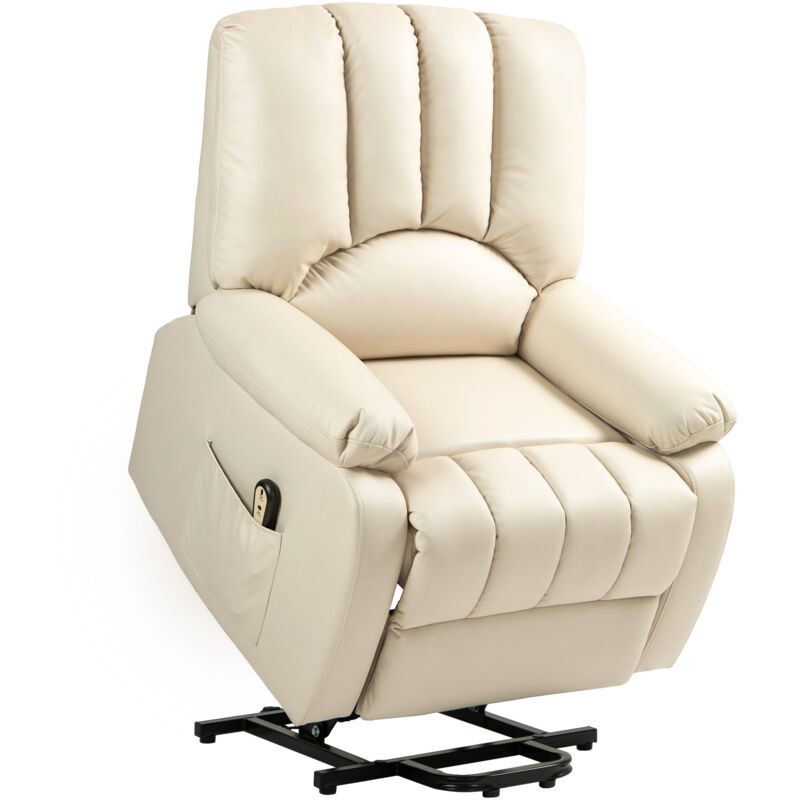 Homcom - Fauteuil de relaxation électrique - fauteuil releveur inclinable - repose-pied ajustable - microfibre polyester beige clair