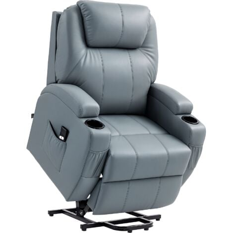 HOMCOM Fauteuil releveur électrique fauteuil de relaxation inclinable repose-pied relevable grand confort télécommande revêtement synthétique gris