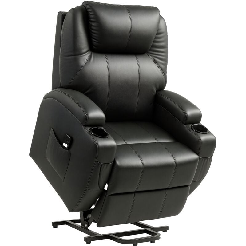 Fauteuil releveur électrique fauteuil de relaxation inclinable repose-pied relevable grand confort télécommande revêtement synthétique noir