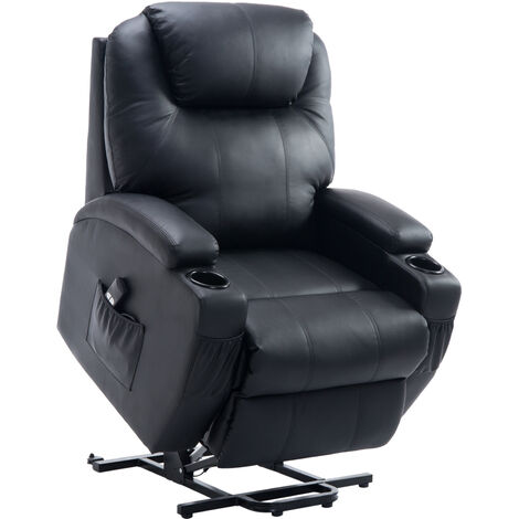 Fauteuil releveur électrique fauteuil de relaxation inclinable repose-pied relevable grand confort télécommande revêtement synthétique noir - Noir