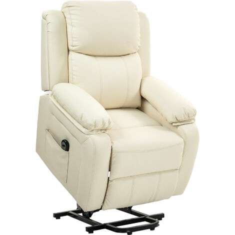 Fauteuil releveur électrique inclinable 160° en simili cuir blanc crème avec télécommande
