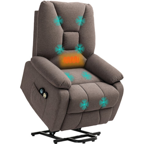 Fauteuil releveur électrique inclinable marron, tissu polyester aspect lin, avec repose-pieds et télécommande. Fauteuil relax confortable pour personnes âgées, dossier inclinable, moteur silencieux, d