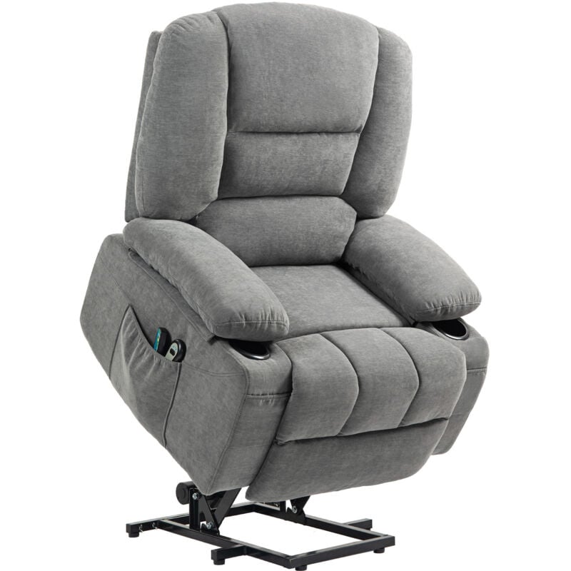 Fauteuil releveur électrique massant chauffant inclinable - repose-pied intégré, 2 télécommandes - tissu gris