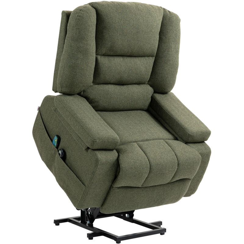 Homcom - Fauteuil releveur électrique massant chauffant inclinable - repose-pied intégré, 2 télécommandes - tissu vert