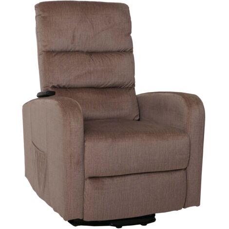 Fauteuil releveur électrique relax en tissu chenille marron avec fonction allongée et télécommande 040010049