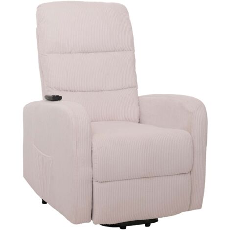 Fauteuil releveur électrique relax en tissu velours côtelé crème blanc avec fonction allongée 040010038